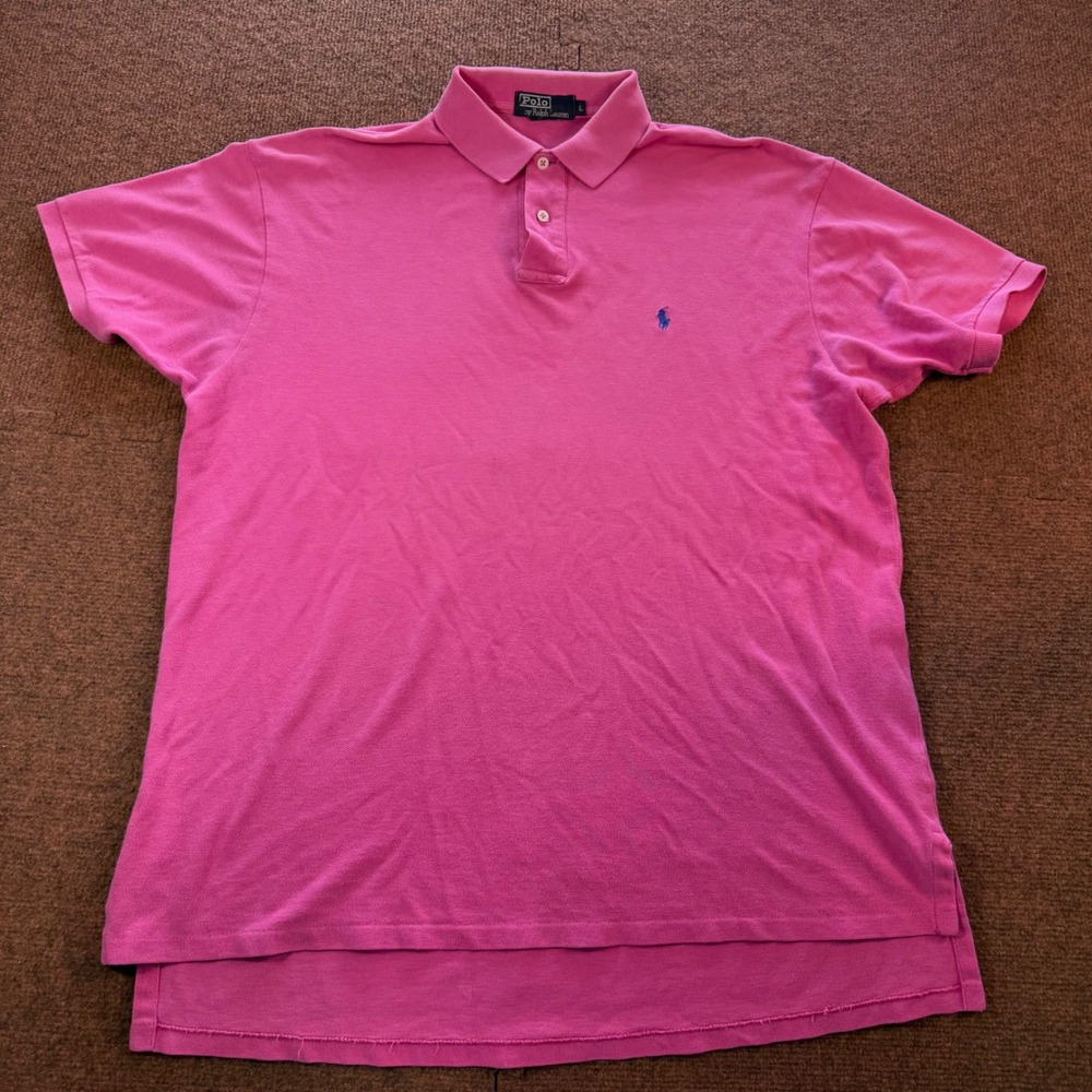 Polo Ralph Lauren Mens Short Sleeve Pique Polo Shirt Pink Blue Pony Large A+